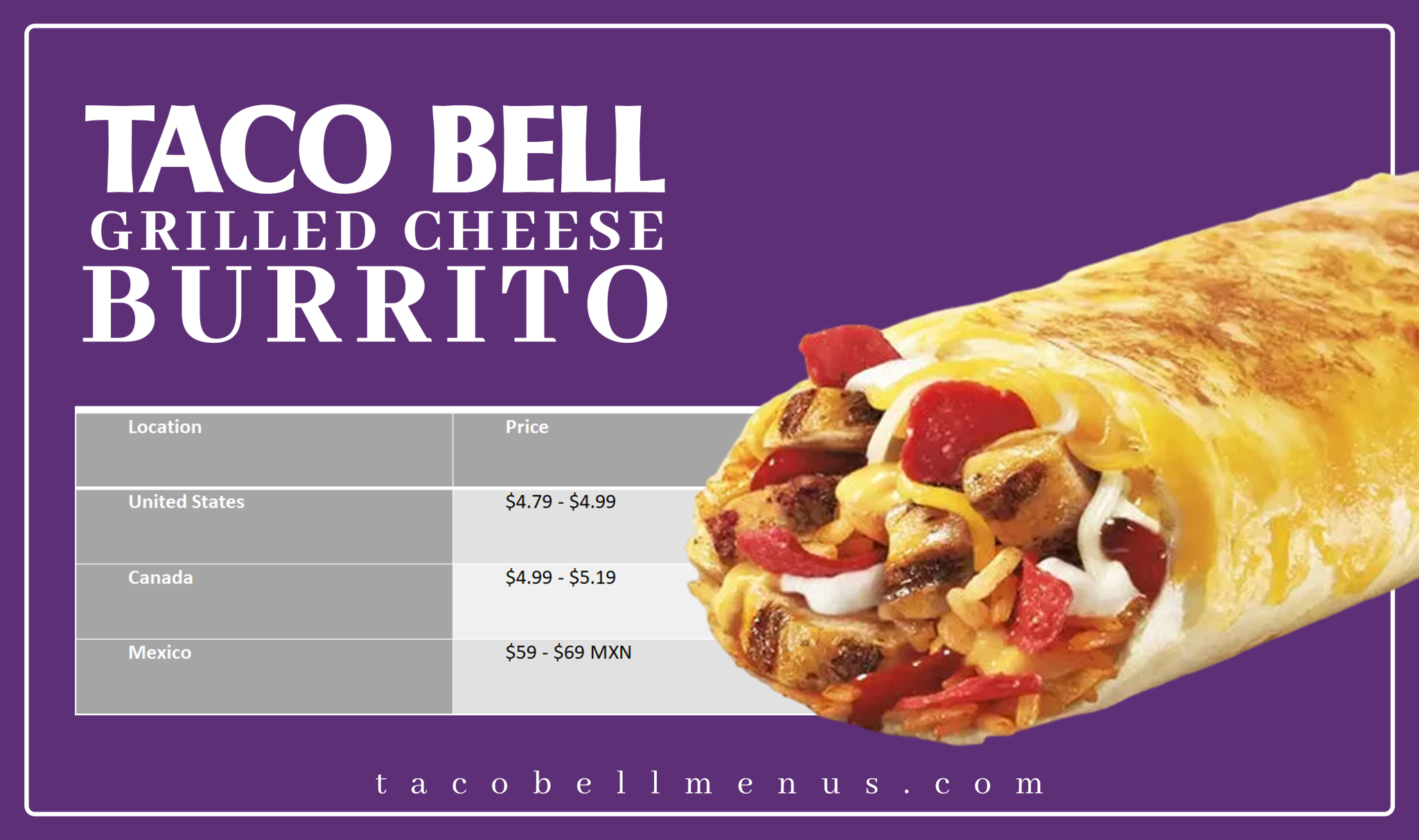 Grilled Cheese Burrito Taco Bell Taco Bell Menus