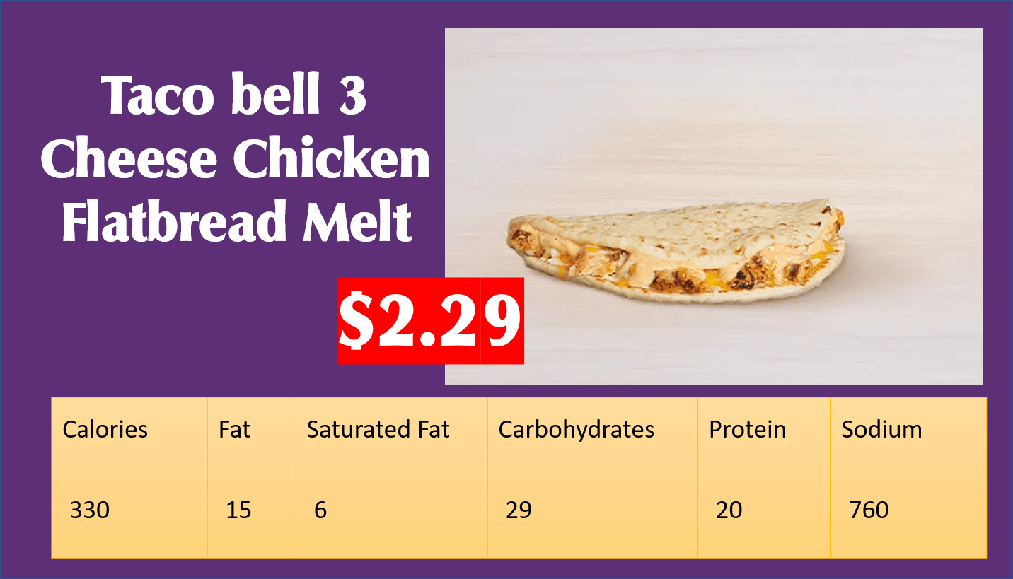 Taco bell 3 Cheese Chicken Flatbread Melt calories price